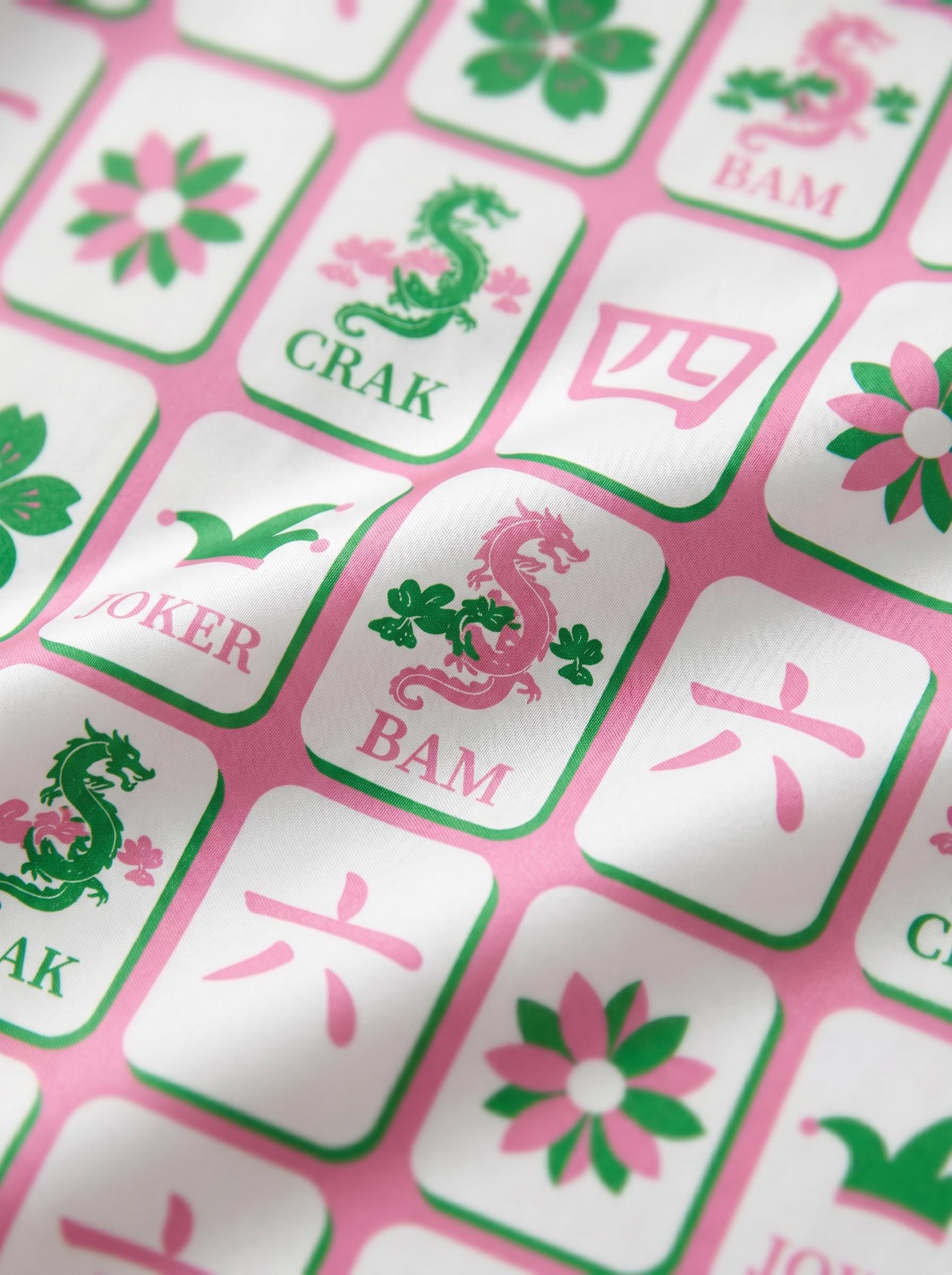 Mahjong Satin Pajama Set for Women, Summer Mahjong Print Sleepwear, American Mahjong Party Pajamas, Gift for Mahjong Lovers