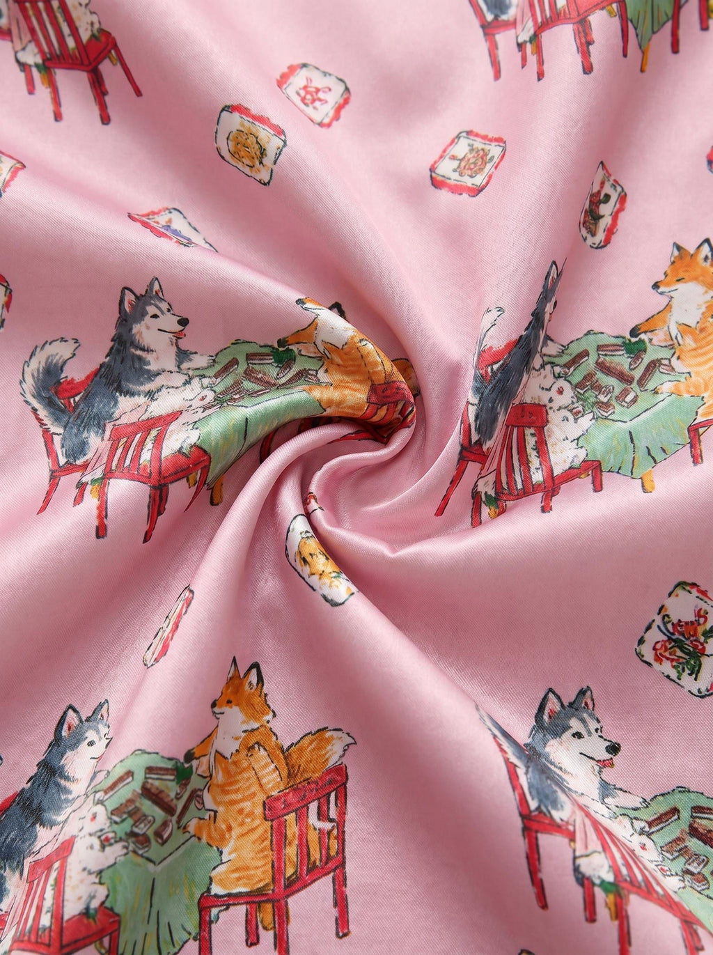 Animal Mahjong Satin Pajama Set, Cute Dog & Cat Pajamas, Summer Short PJs, Mahjong Party Outfit, Gift for Mahjong Lovers, Mother’s Day Gift